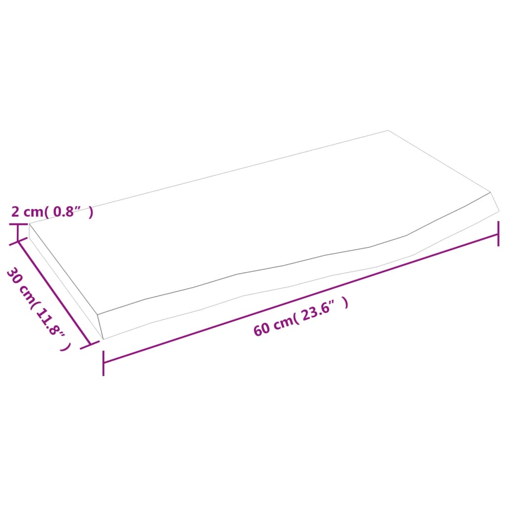 bordplade til badeværelse 60x30x2 cm massivt træ ubehandlet