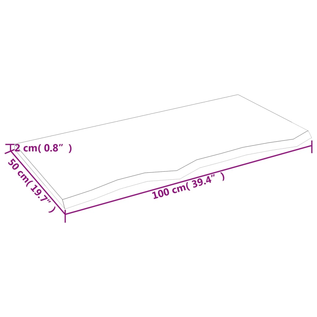 bordplade til badeværelse 100x50x2 cm massivt træ lysebrun