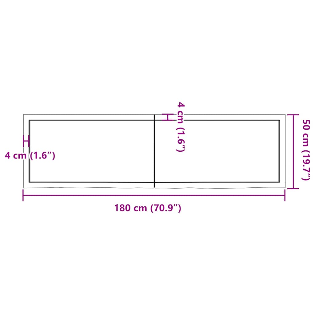 bordplade til badeværelse 180x50x(2-6) cm massivt træ mørkebrun
