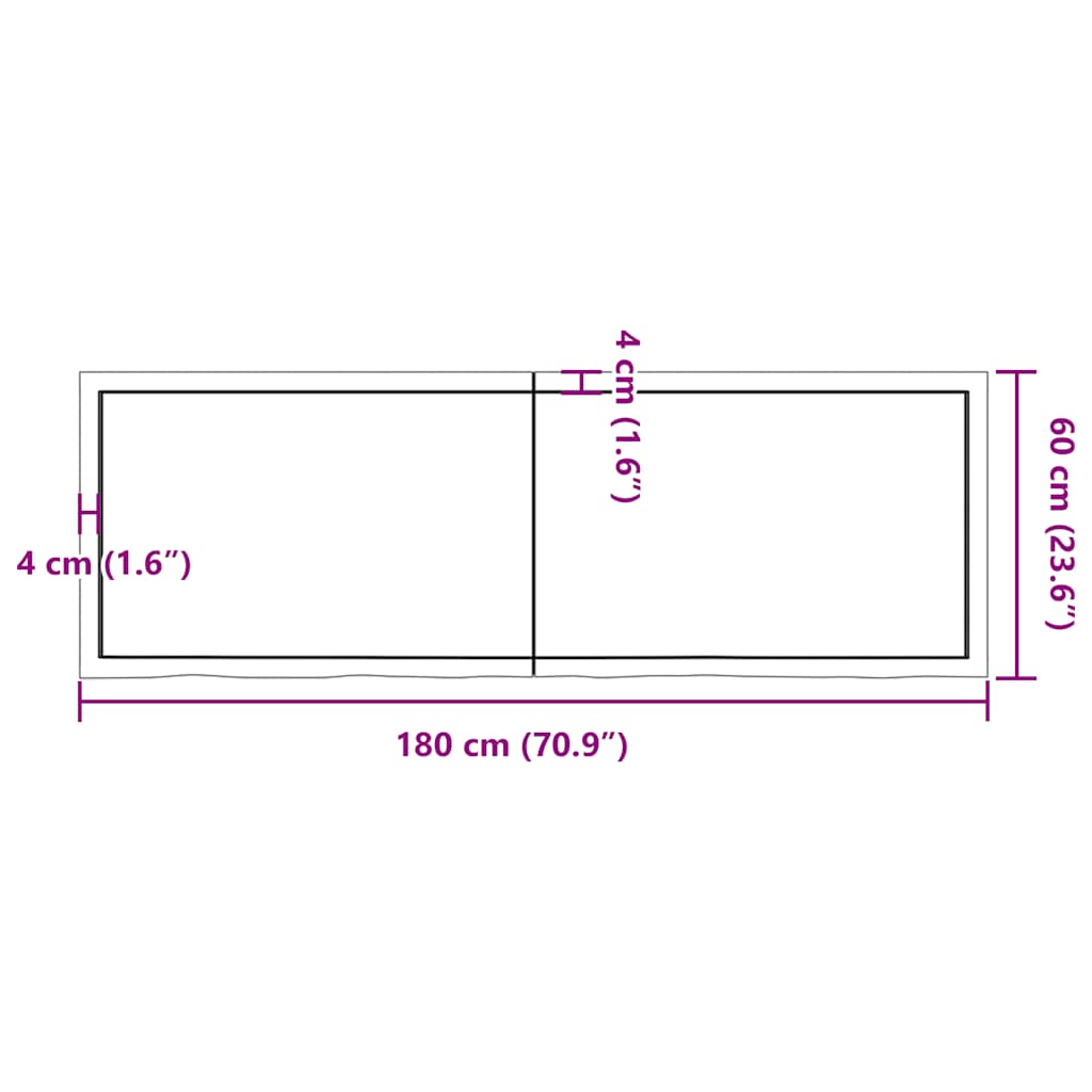 bordplade til badeværelse 180x60x(2-6) cm massivt træ mørkebrun