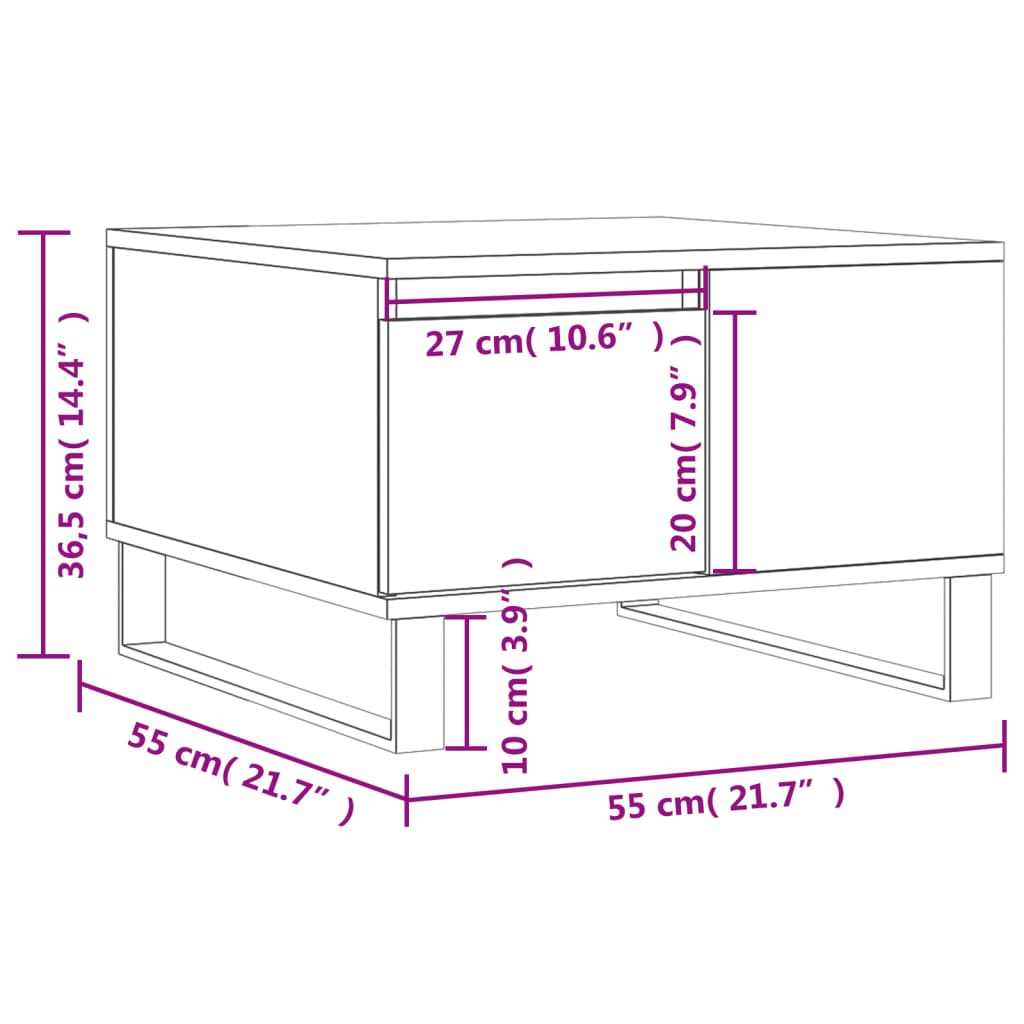 sofabord 55x55x36,5 cm konstrueret træ hvid