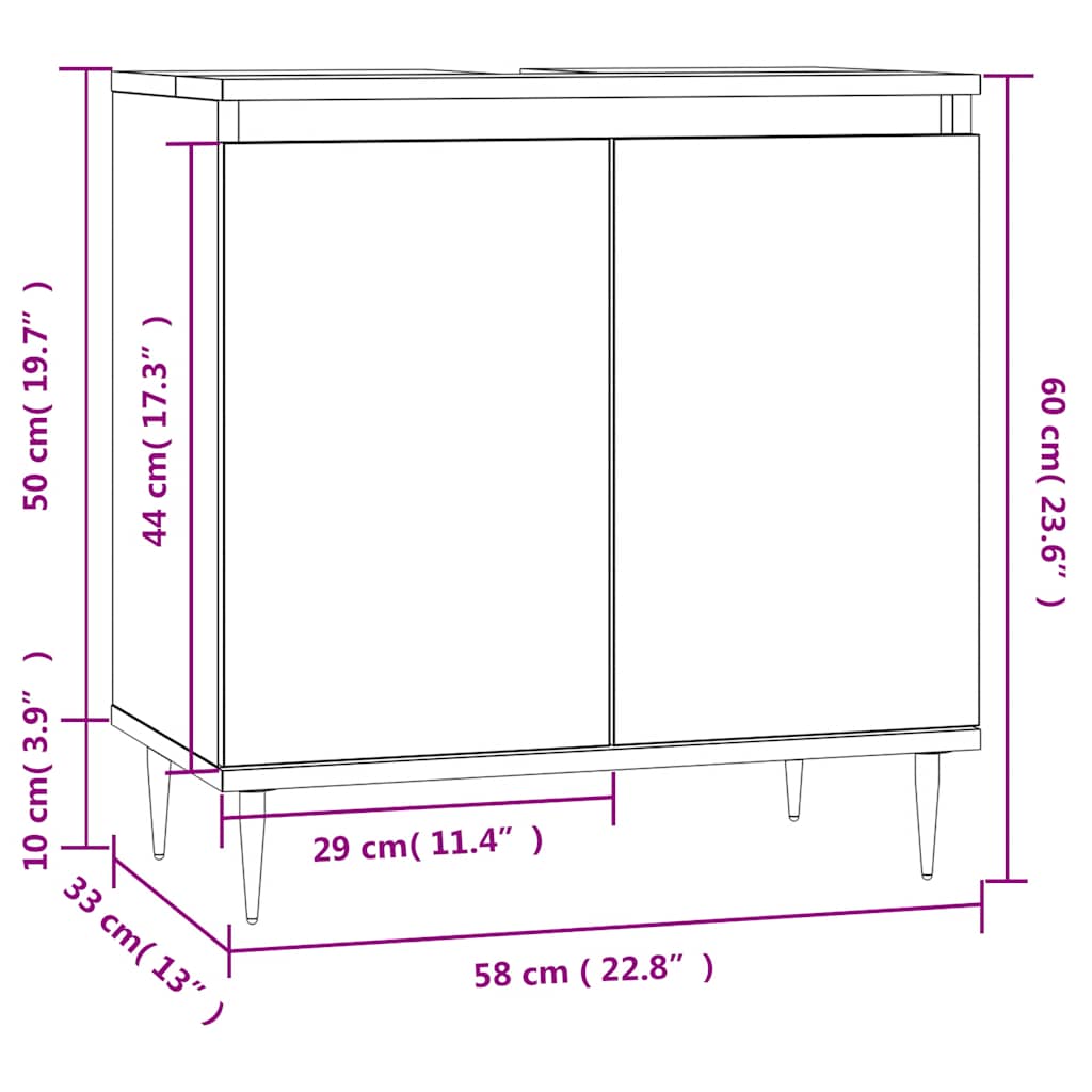 badeværelsesskab 58x33x60 cm konstrueret træ sonoma-eg