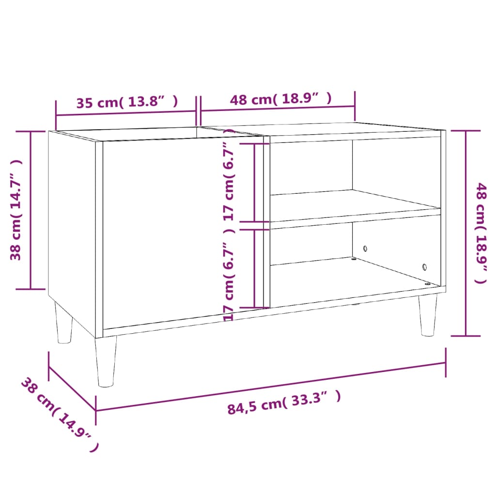 vinylskab 84,5x38x48 cm konstrueret træ hvid