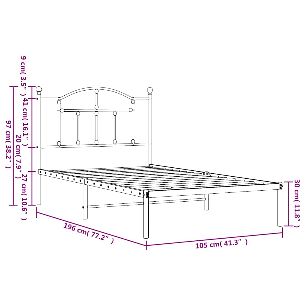 sengeramme med sengegavl 100x190 cm metal sort