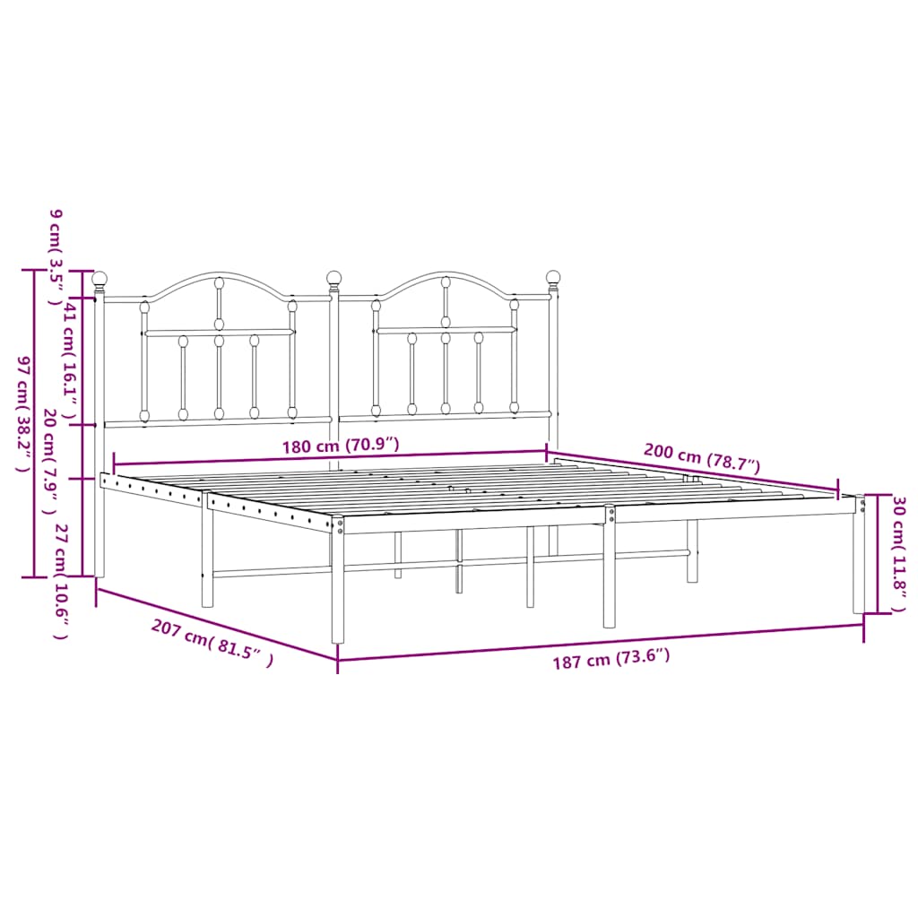 sengeramme med sengegavl 180x200 cm metal sort