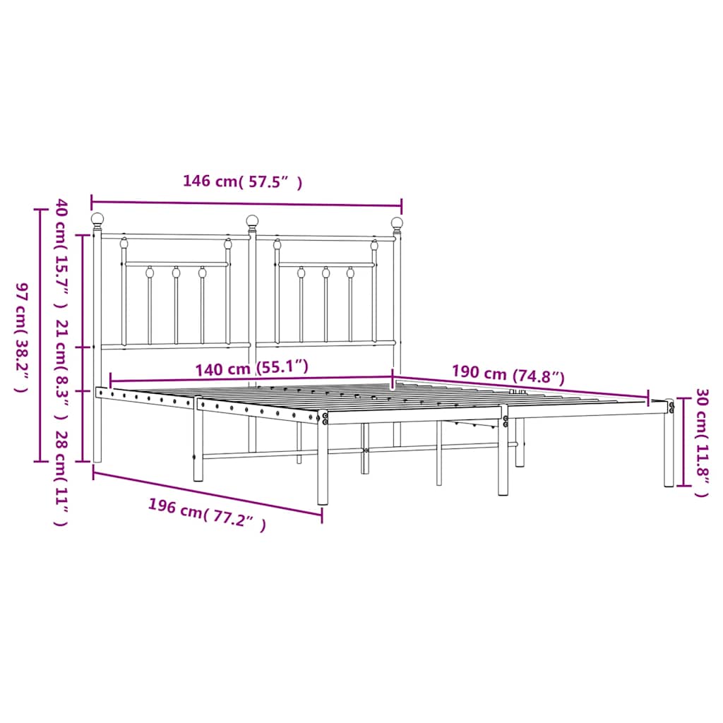 sengeramme med sengegavl 140x190 cm metal sort