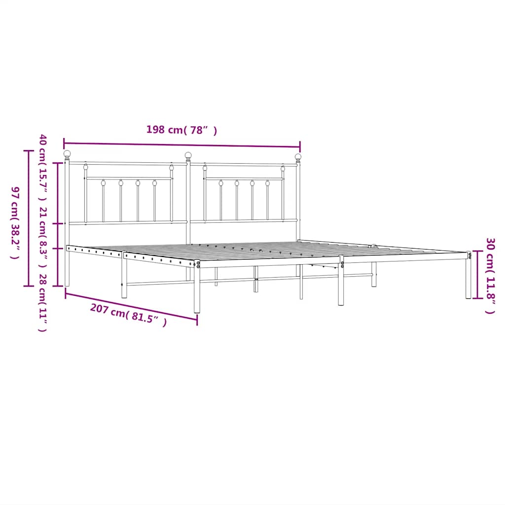 sengeramme med sengegavl 193x203 cm metal hvid