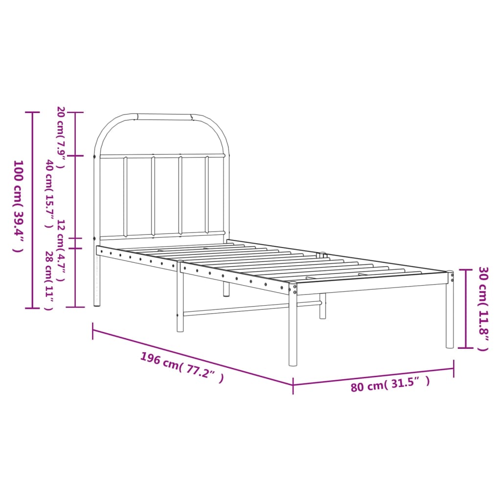 sengeramme med sengegavl 75x190 cm metal sort