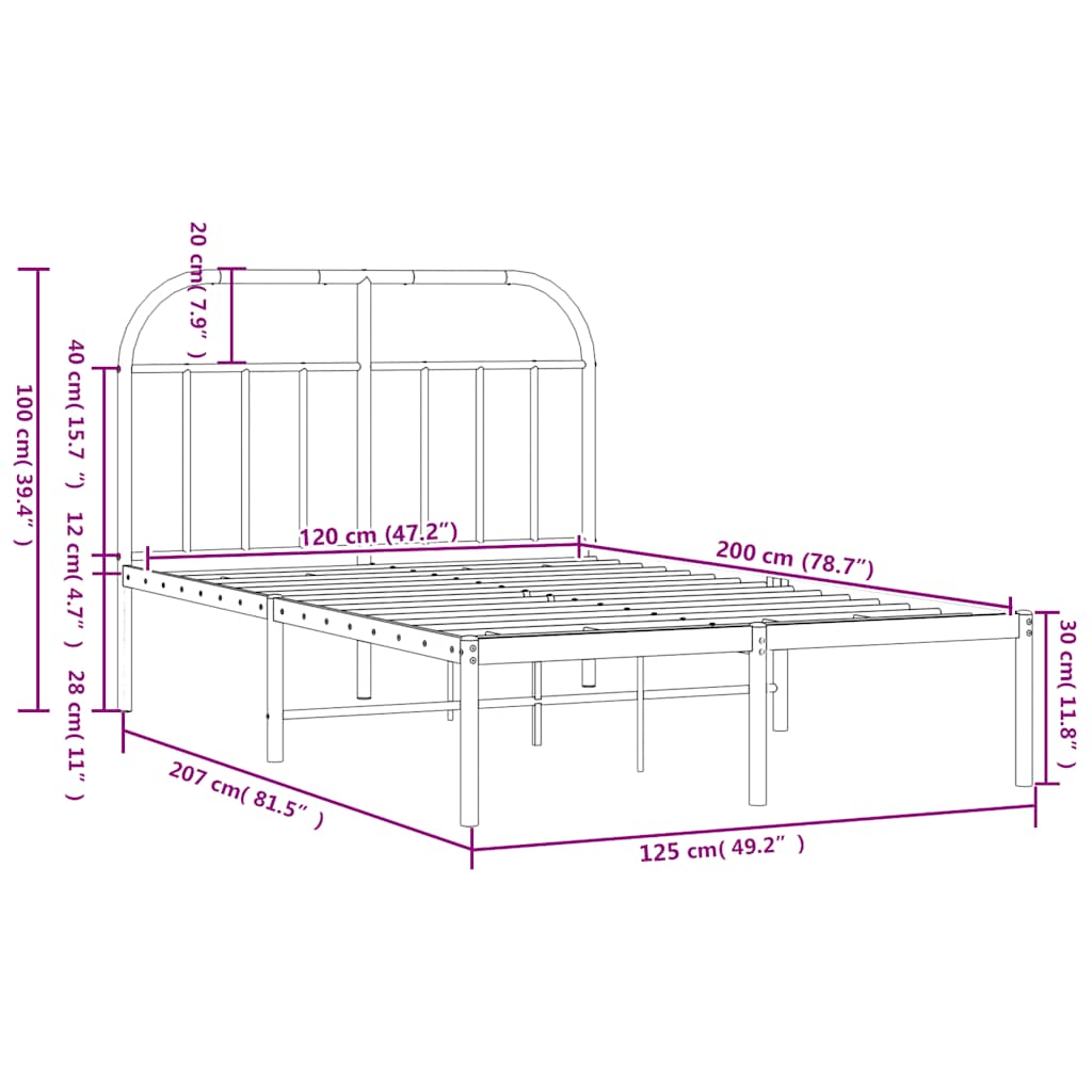sengeramme med sengegavl 120x200 cm metal sort
