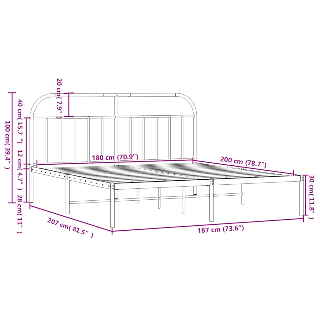 sengeramme med sengegavl 180x200 cm metal sort