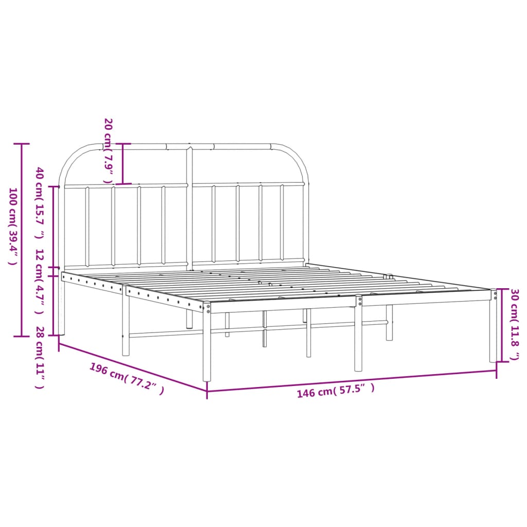 sengeramme med sengegavl 140x190 cm metal hvid