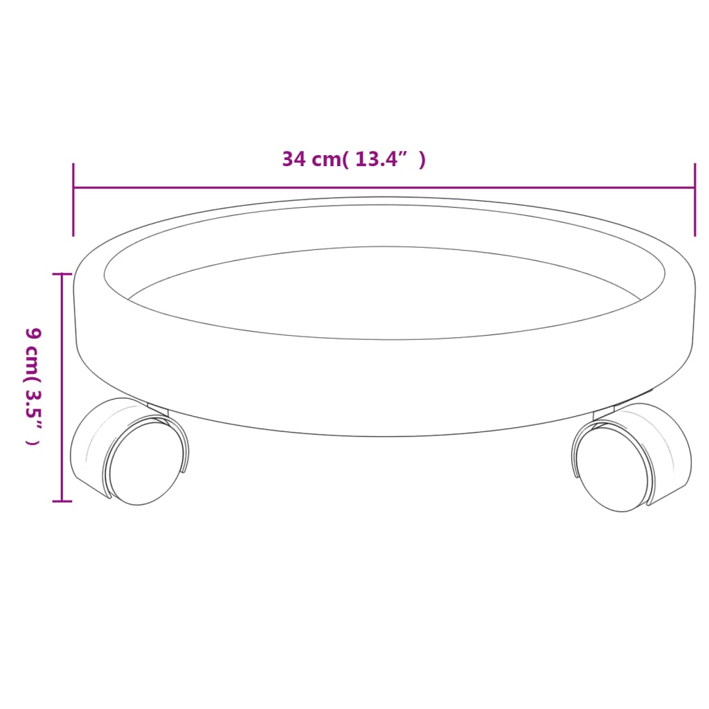 plantevogne med hjul 2 stk. diam. 34 cm 35 kg grå