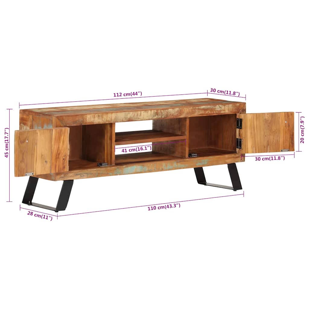 tv-bord 112x30x45 cm massivt genbrugstræ