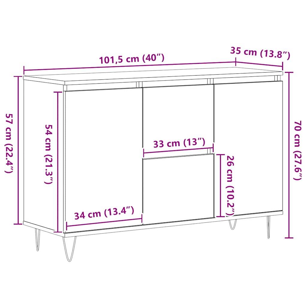 skænk 101,5x35x70 cm konstrueret træ røget egetræsfarve