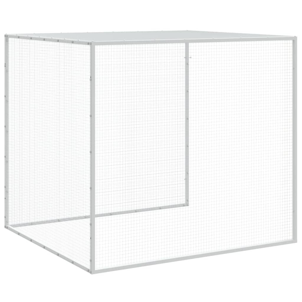 hønsebur med tag 203x98x90 cm galvaniseret stål lysegrå