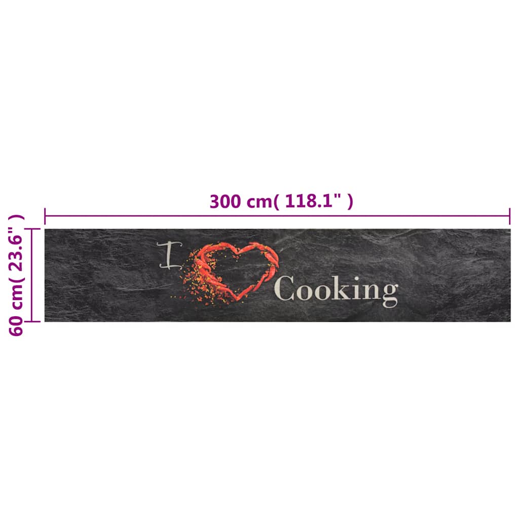 køkkentæppe 60x300 cm Cooking-design vaskbart fløjl sort