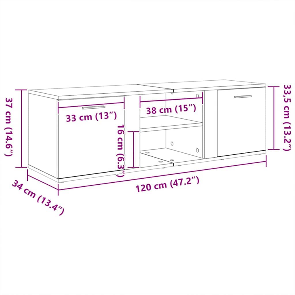 tv-bord 120x34x37 cm konstrueret træ røget egetræsfarve
