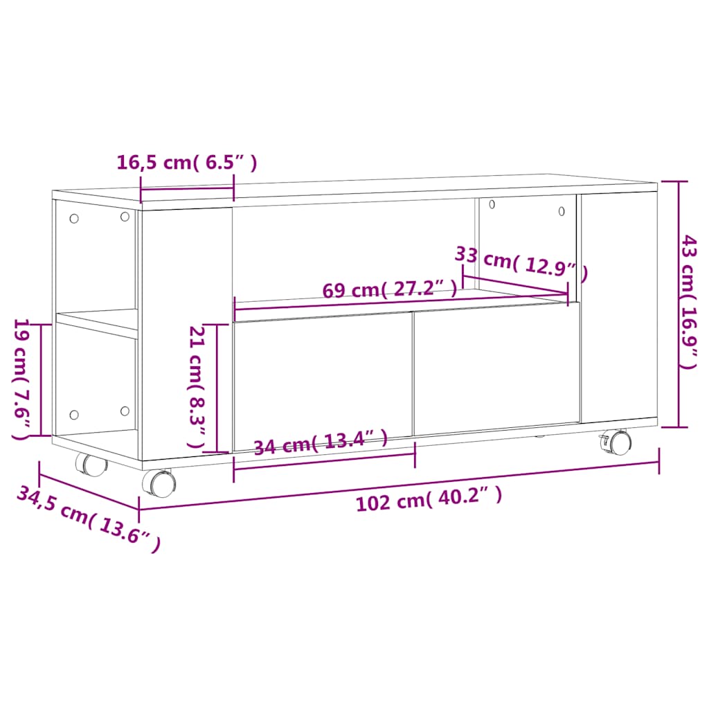 tv-bord 102x34,5x43 cm konstrueret træ grå sonoma-eg