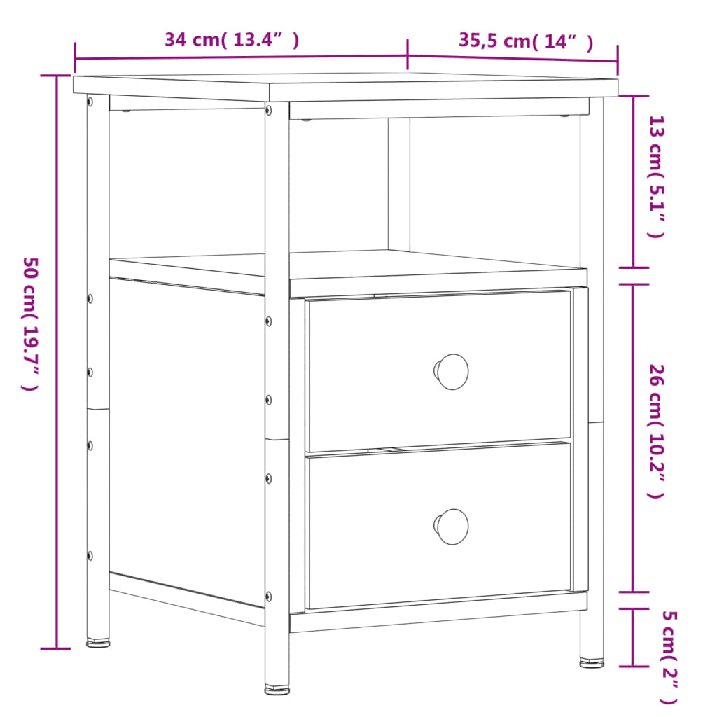 sengebord 34x35,5x50 cm konstrueret træ sonoma-eg
