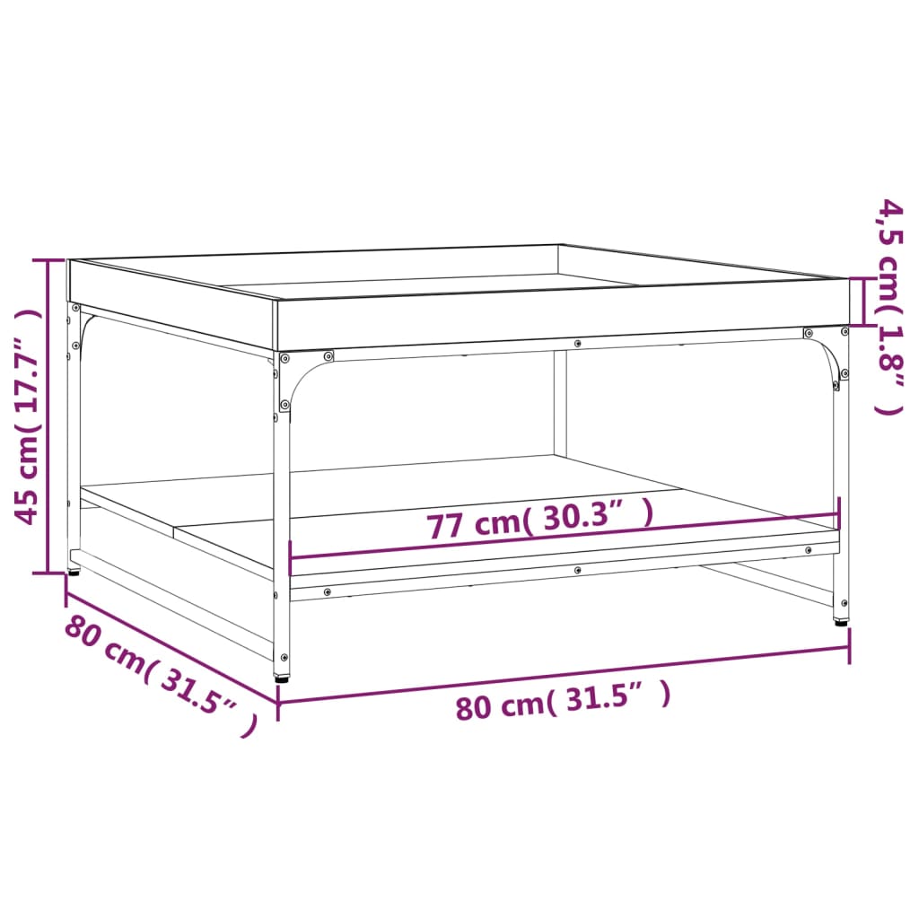 sofabord 80x80x45 cm konstrueret træ og jern grå sonoma-eg