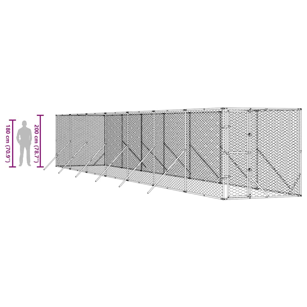 udendørs hundegård 2x14x2 m galvaniseret stål sølvfarvet