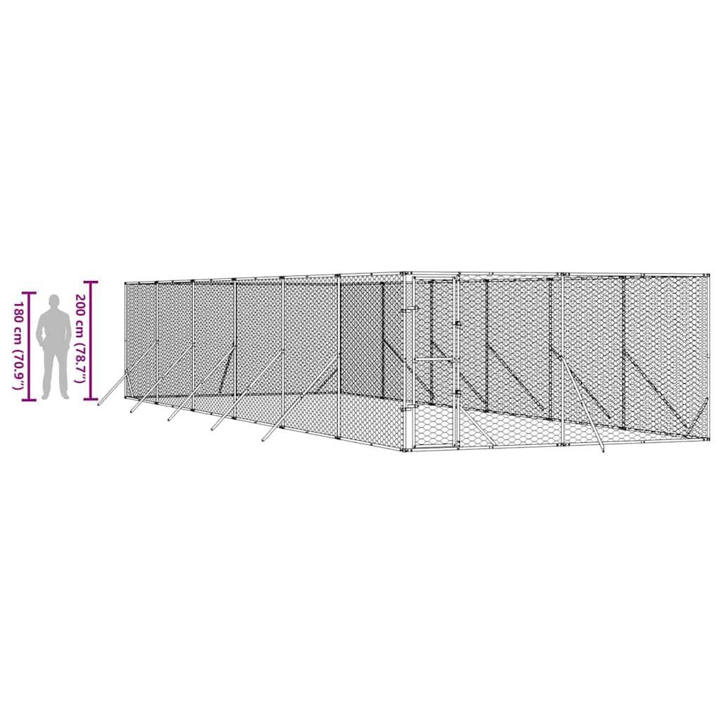udendørs hundegård 4x12x2 m galvaniseret stål sølvfarvet