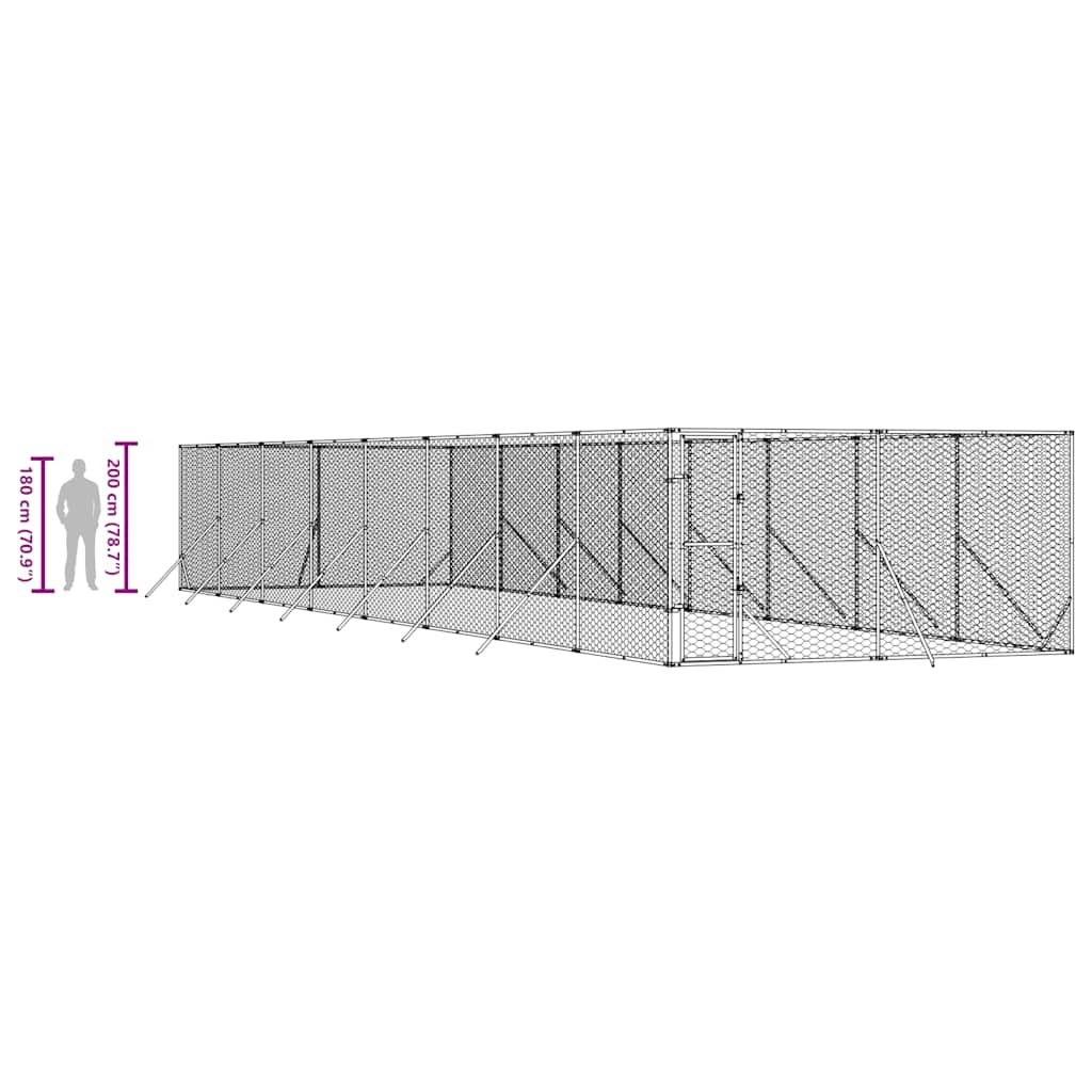 udendørs hundegård 4x16x2 m galvaniseret stål sølvfarvet