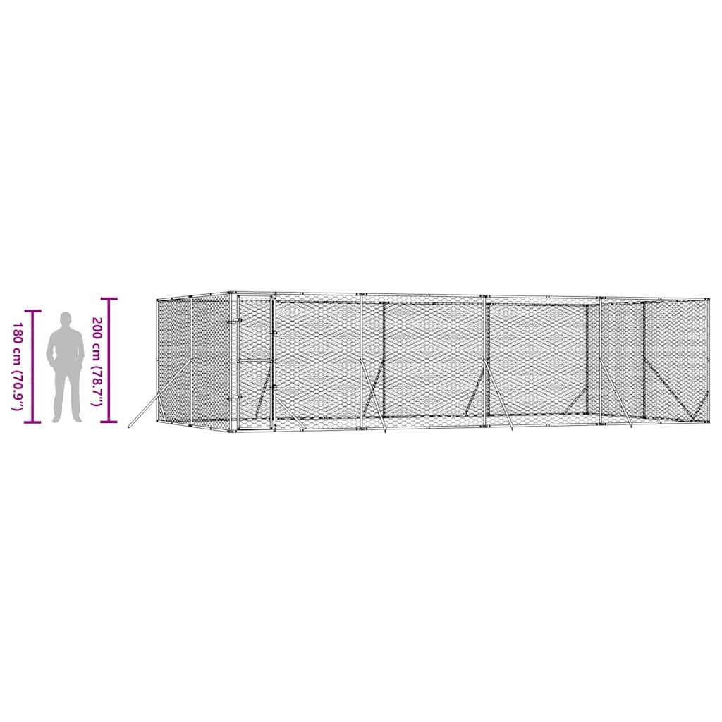 udendørs hundegård 8x4x2 m galvaniseret stål sølvfarvet