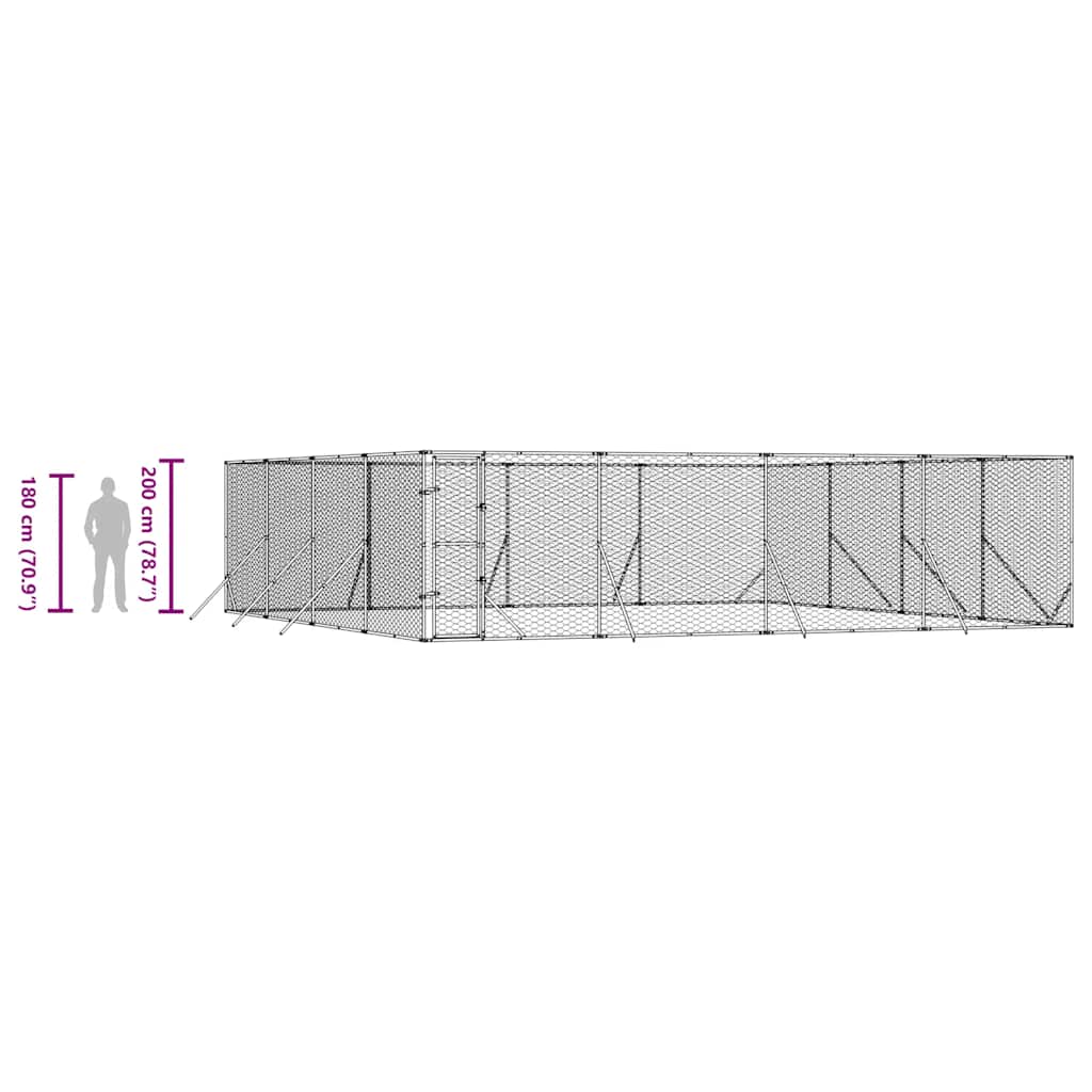 udendørs hundegård 8x8x2 m galvaniseret stål sølvfarvet