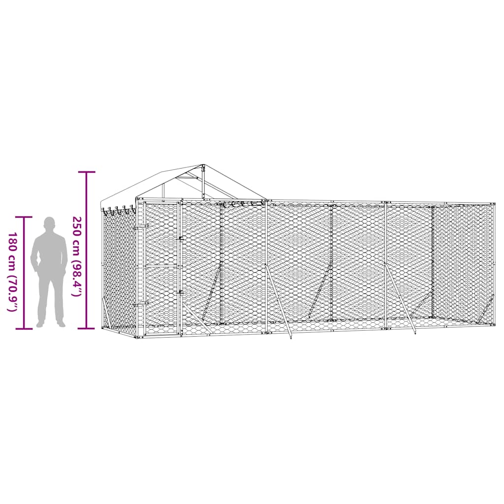 udendørs hundegård med tag 6x2x2,5 m galvaniseret stål sølv