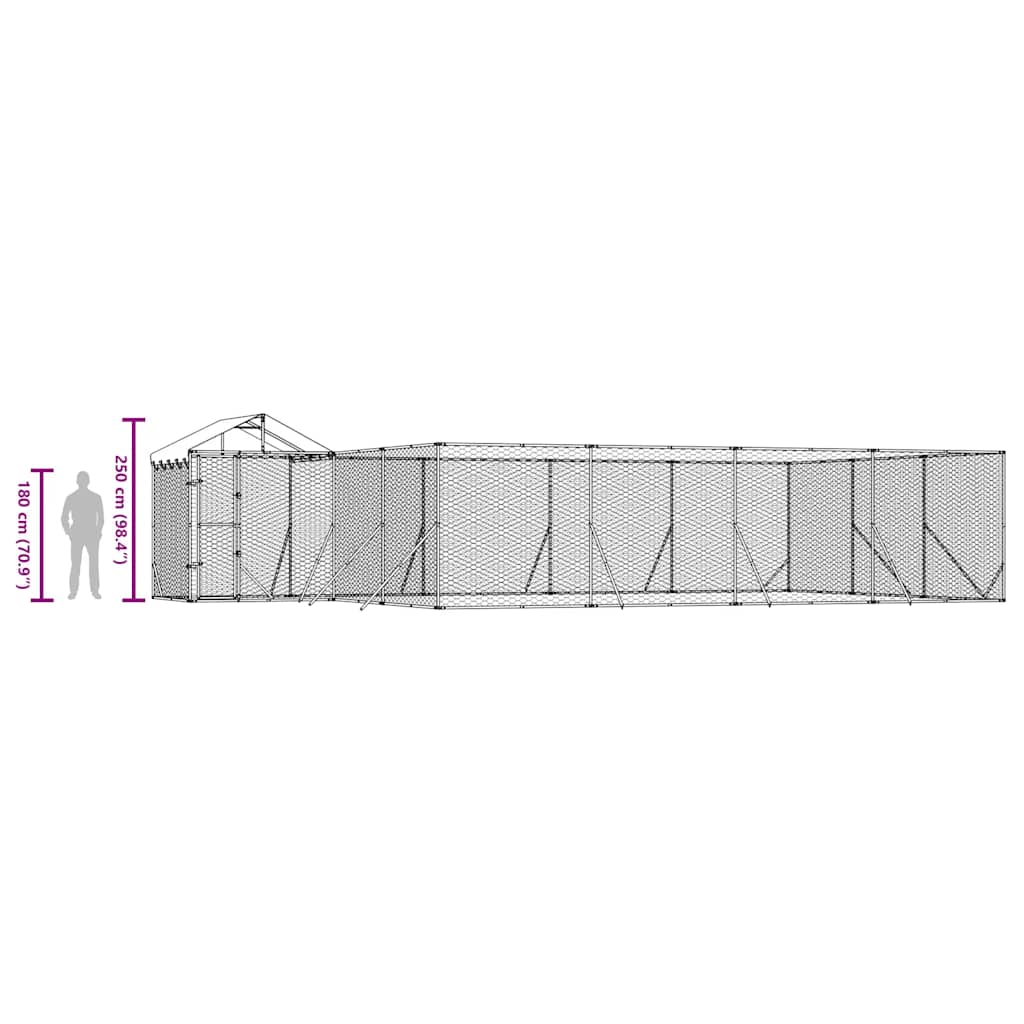 udendørs hundegård med tag 10x6x2,5 m galvaniseret stål sølv