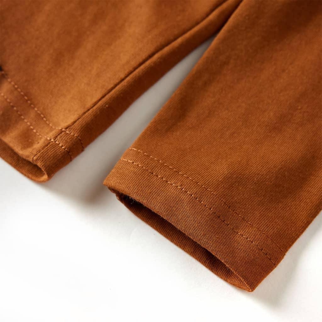Langærmet T-shirt til børn str. 104 cognacfarvet