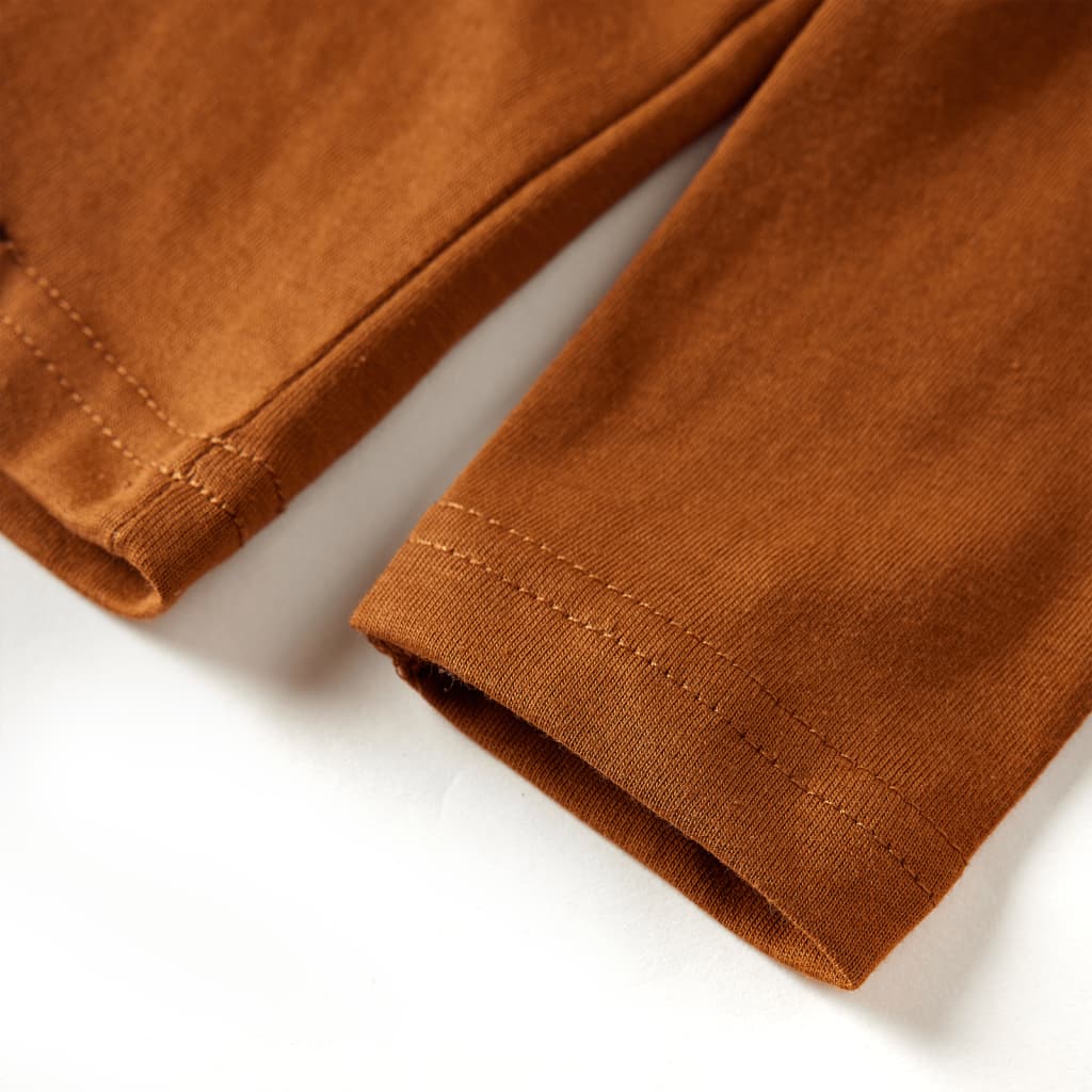 Langærmet T-shirt til børn str. 116 cognacfarvet