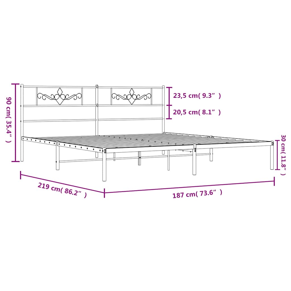 sengeramme med sengegavl 183x213 cm metal sort