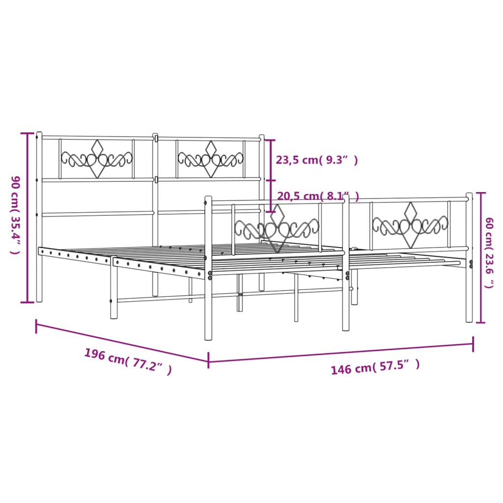 sengeramme med sengegavl og fodgærde 140x190 cm metal sort