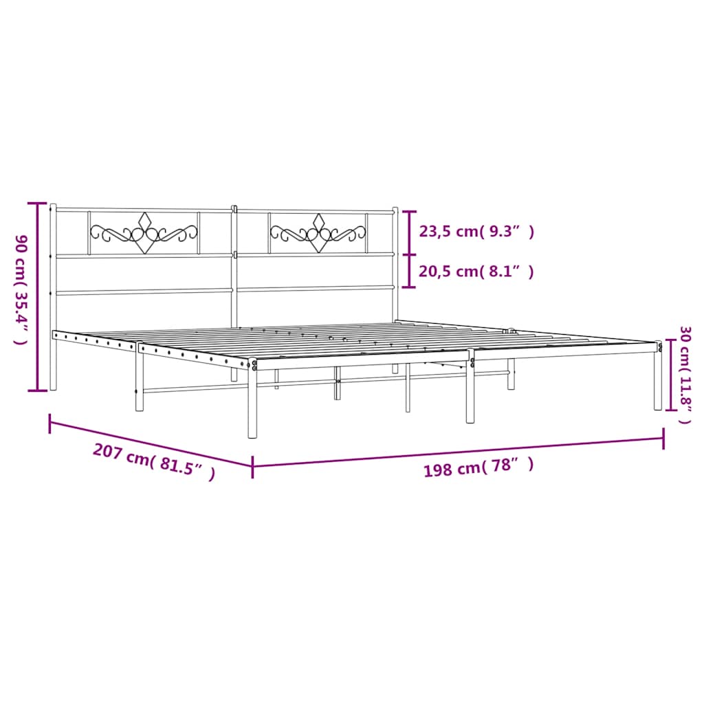 sengeramme med sengegavl 193x203 cm metal hvid