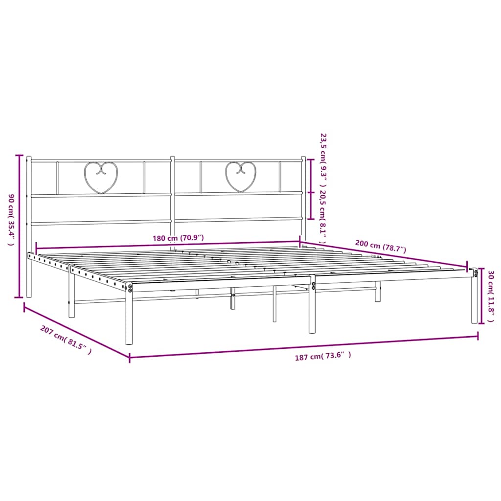 sengeramme med sengegavl 180x200 cm metal sort