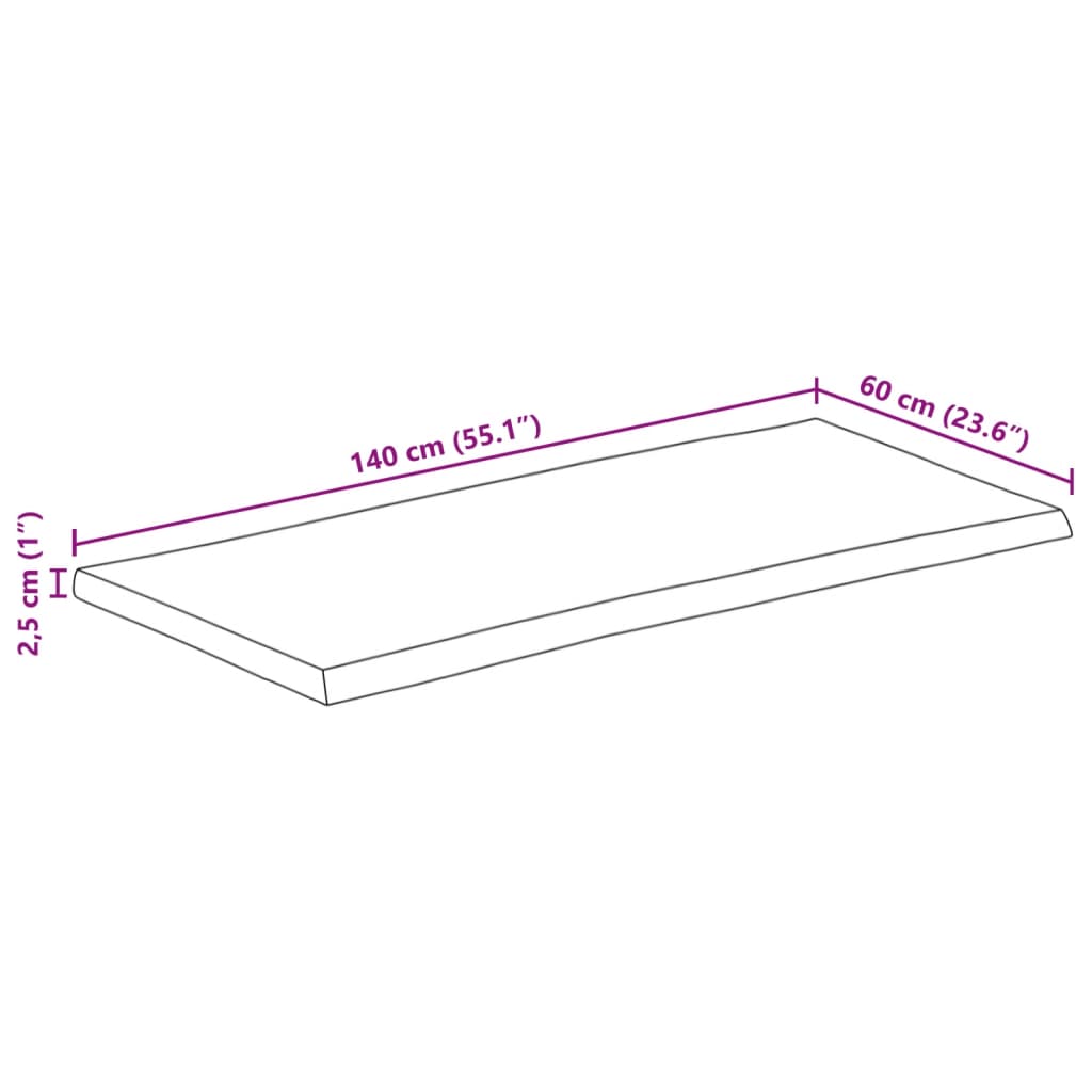 bordplade 140x60x2,5 cm naturlig kant massivt mangotræ