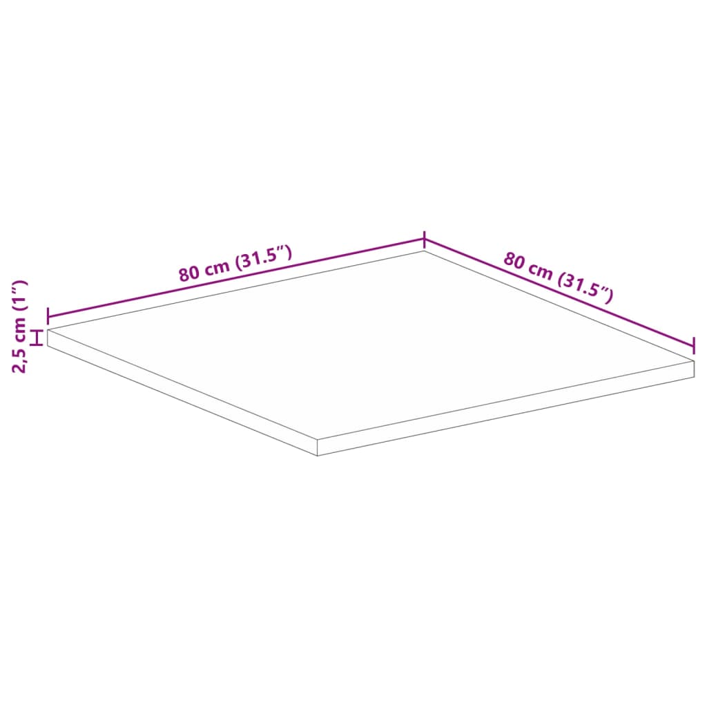 bordplade 80x80x2,5 cm firkantet massivt genbrugstræ