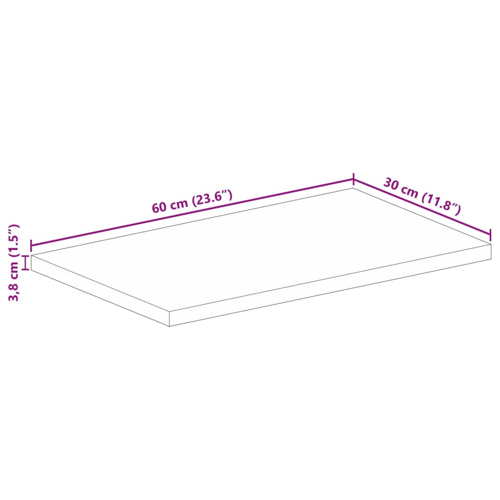 bordplade 60x30x3,8 cm rektangulær massivt ru mangotræ