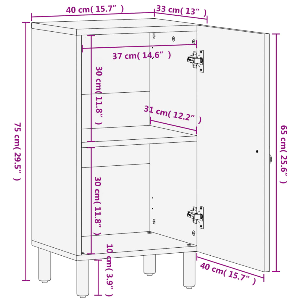 skab 40x33x75 cm massivt mangotræ