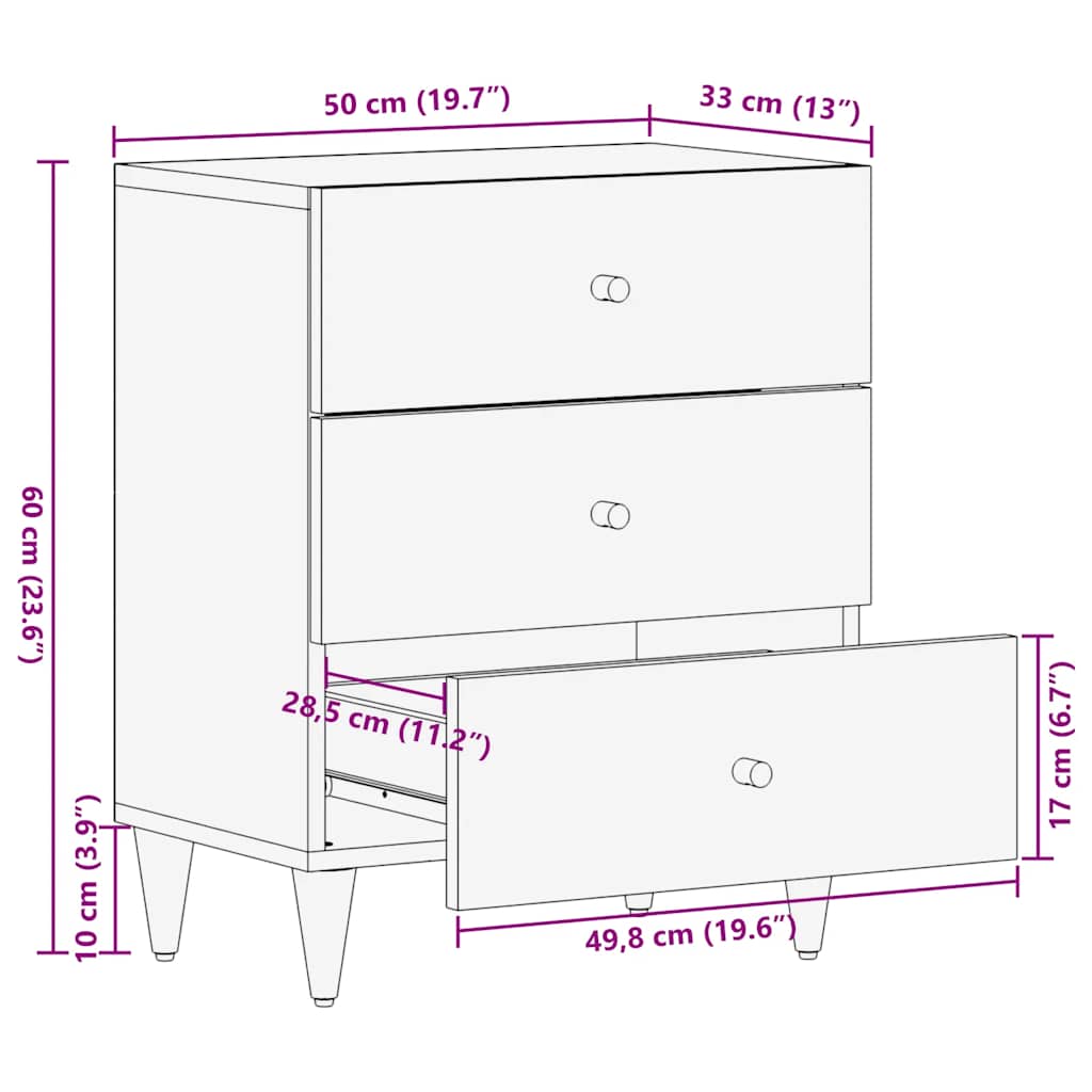sengebord 50x33x60 cm massivt mangotræ