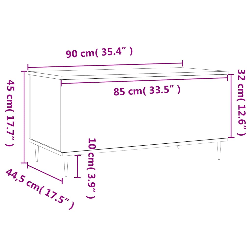 sofabord 90x44,5x45 cm konstrueret træ brun egetræsfarve