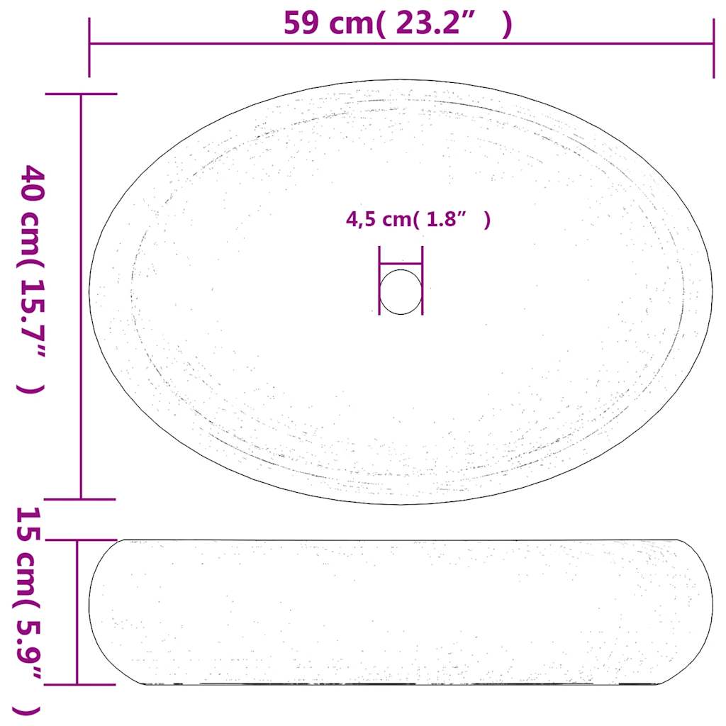 håndvask til bordplade 59x40x15 cm oval keramik hvid og guld