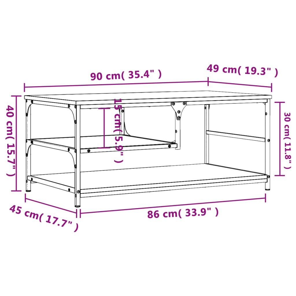 sofabord 90x49x40 cm konstrueret træ sonoma-eg