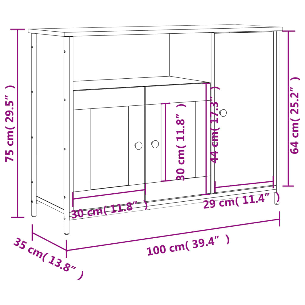 skænk 100x35x75 cm konstrueret træ grå sonoma-eg