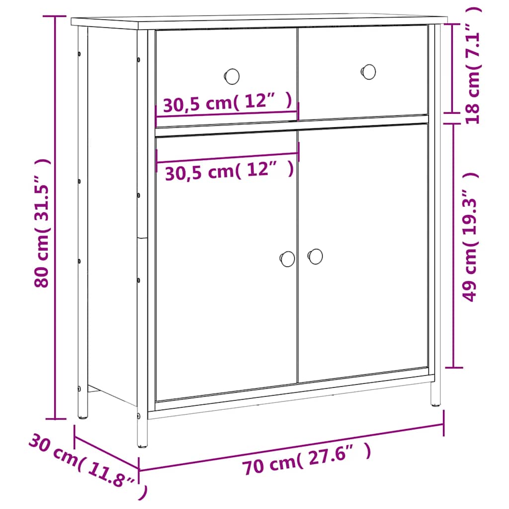 skænk 70x30x80 cm konstrueret træ grå sonoma-eg