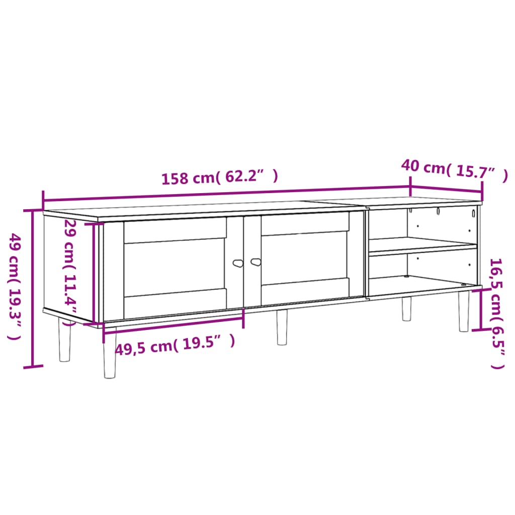 tv-bord SENJA 158x40x49 cm rattan-look massivt fyrretræ sort