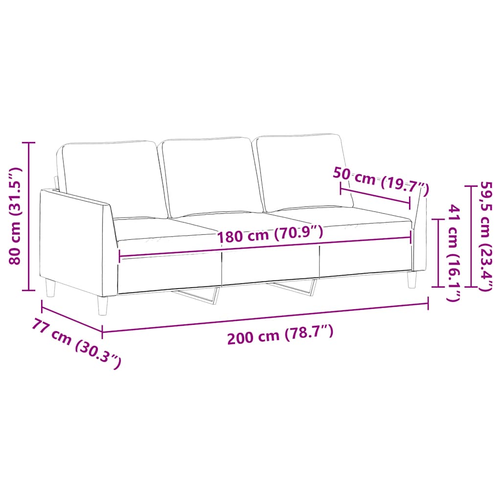 3-personers sofa 180 cm kunstlæder vinrød