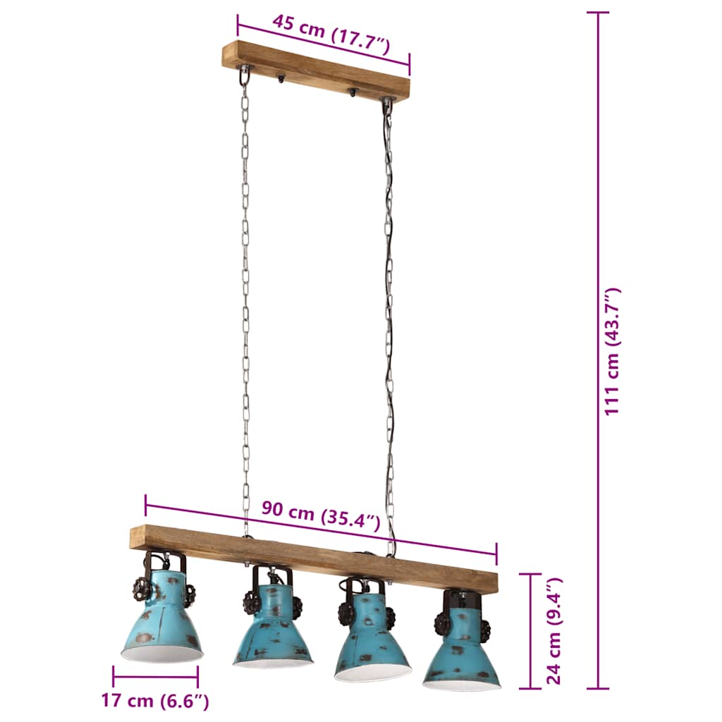 loftlampe 25 W 90x24x111 cm E27 rustik blå